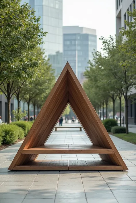 Public bench has a triangular shape 
