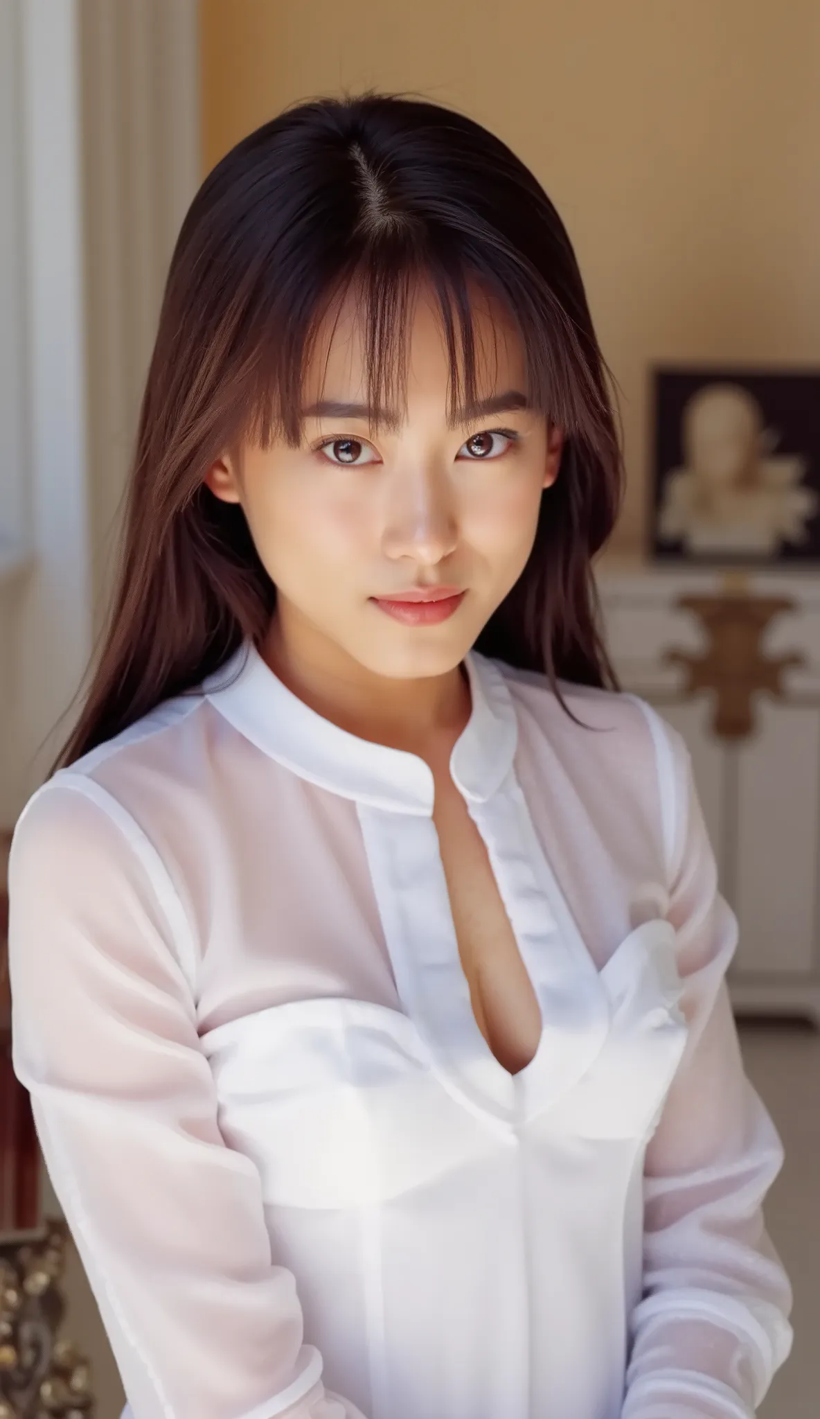 (((choker)))、Japanese age Girl、 white skin、bright lights、super image quality、4K、Picture of her face 、She smiles, ((Mini Wedding Dress)), miniskirt、 thighs、super image quality、High image quality in every detail、clavicle、(Ergonomically accurate human body)、b...