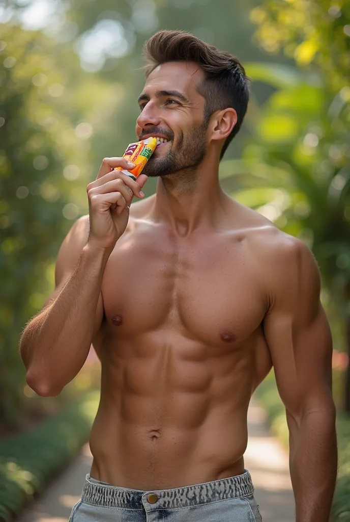 Fit man enjoying healthy snacks 