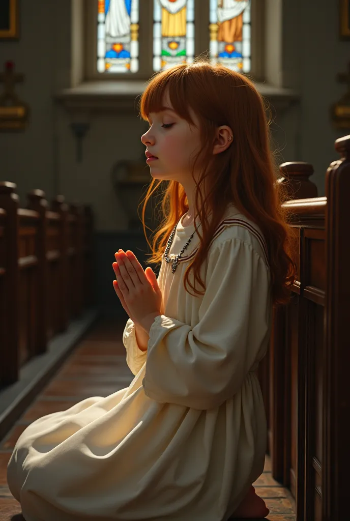 Make a Catholic image with a girl praying 