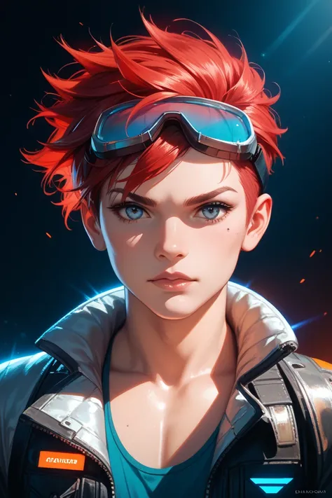 young man with red hair wearing goggles