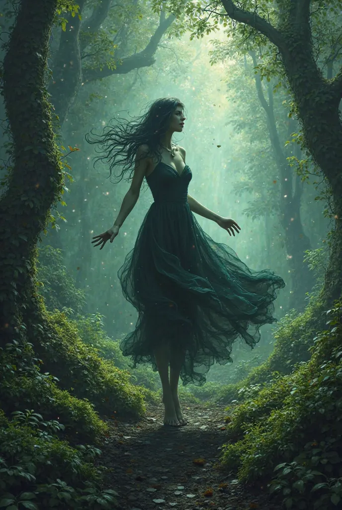 Dark woman dancing forest 