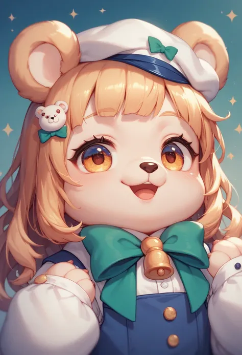 A cute and friendly bear character named "Chiikuma," designed for an educational theme. Chiikuma is a small, round, and soft plush-like bear with a warm smile and big, expressive eyes. The bear wears a tiny graduation cap or holds a small toy, symbolizing ...