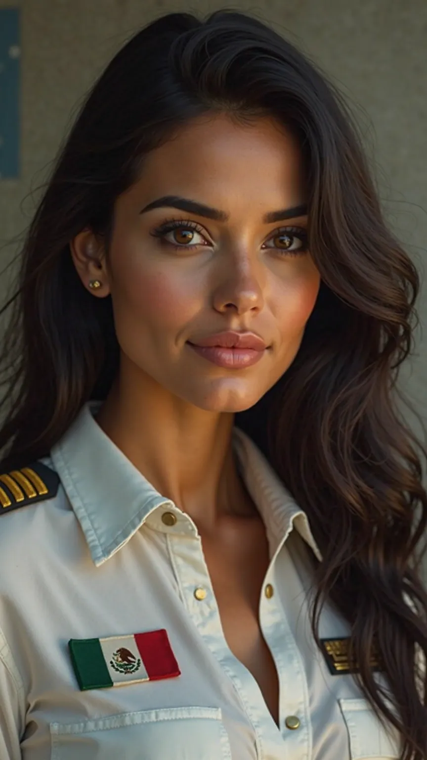 Masterpiece, high-resolution and highly realistic, close-up, Very attractive mexico 22 year old girl,Latina big  with mexico Female Pilots