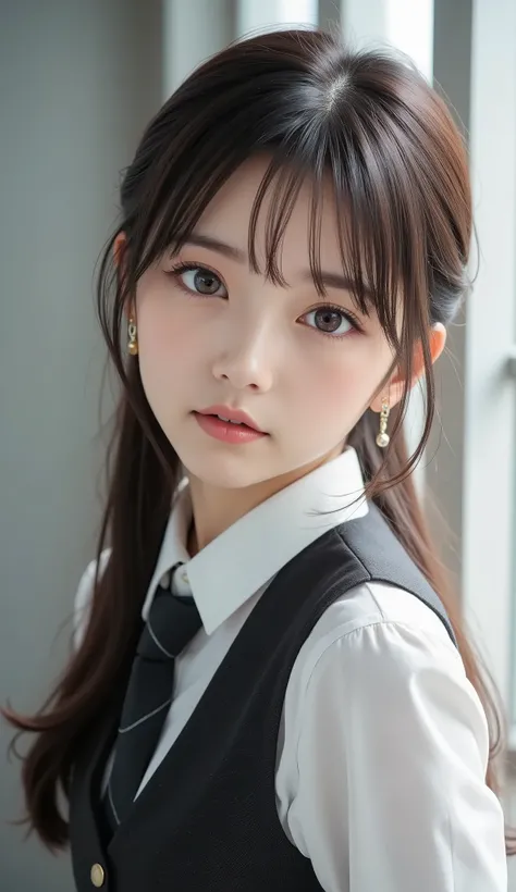 8k,super high definition , Highest quality, masterpiece,rule of thirds,golden ratio,surreal, photos, one woman,( girls on the left:1.3),cute,cute顔, Beautiful Eyes in Every Detail , 細かくexhaustive,mature woman,princess,cowboy shot,smile, black hair,Pulled ...