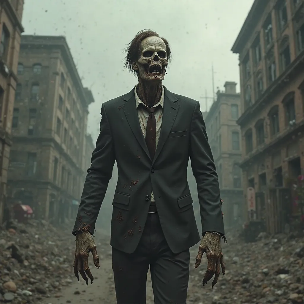 Zombie man with brown hair in a suit 