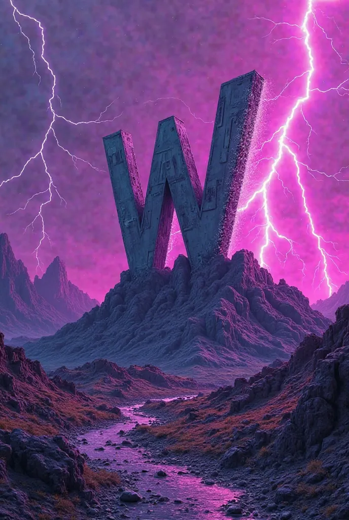 purple background, therefore, With lightning. Raising Greice landscape with the letter "w" no fundo destacada com therefore e roxo. Effects of old television on the side of "w"