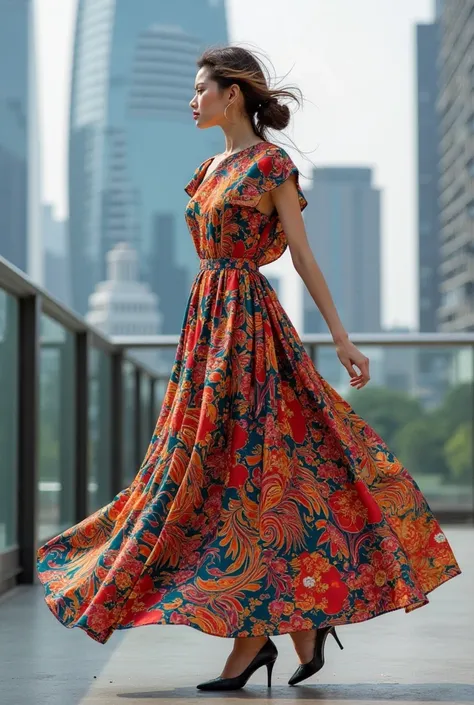 Please design a modern Malay Chinese batik dress.