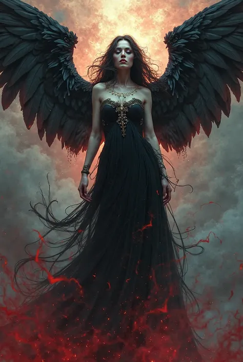 Powerful Goddess mother Lilith with big breasts and black wings unleashing her darker chaotic power