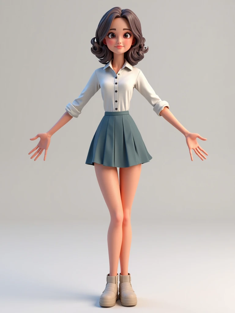 in a short skirt ，Arad woman with arms outstretched, highly detailed character,  an animated character ,  3D character,  3D character,  Female Character ,  the character is in his natural pose,  single bodied character , Posing character , rendering of a c...