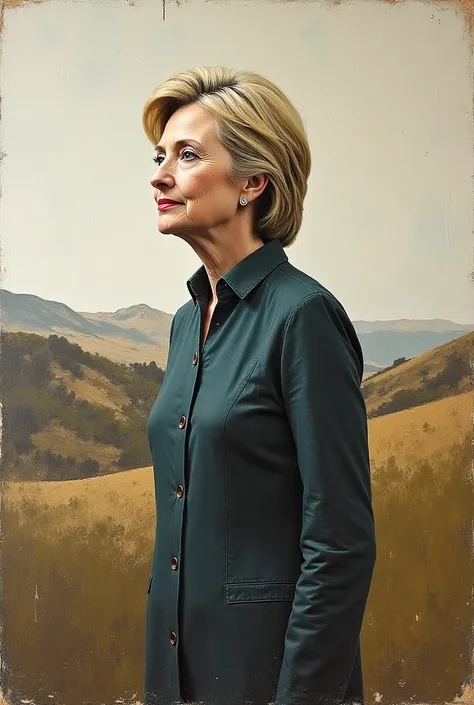 A poorly framed painting depicting a complex shape of a  Hillary Clinton figure