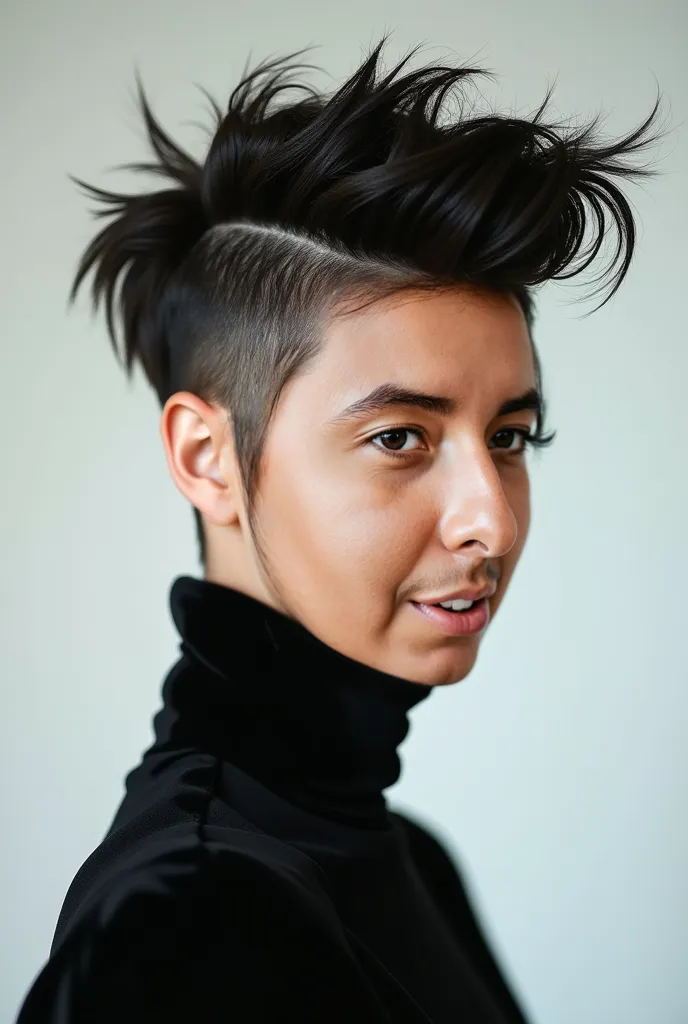 The model wears a different haircut