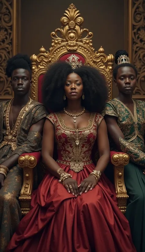 arafed image of black men and black women  dressed in costumes sitting on a throne, , cinématique”, royal portrait, biopic, 4k still, masterpiece', movie promotional image, black supremacy, 16384k film, by Róbert Berény, movie still 8 k, historically accur...