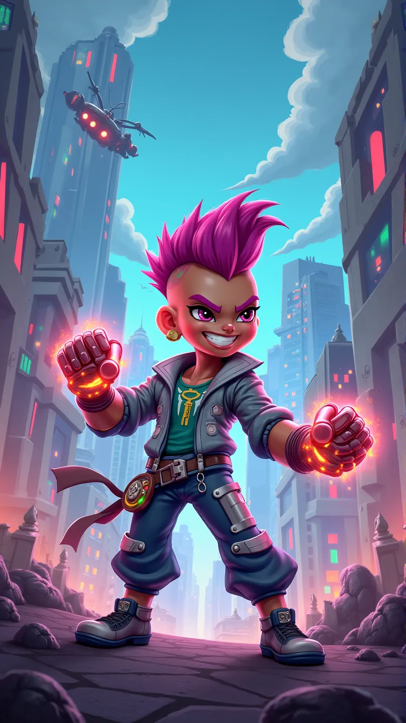 Create the character Ekko from League of Legend in cartoon format 