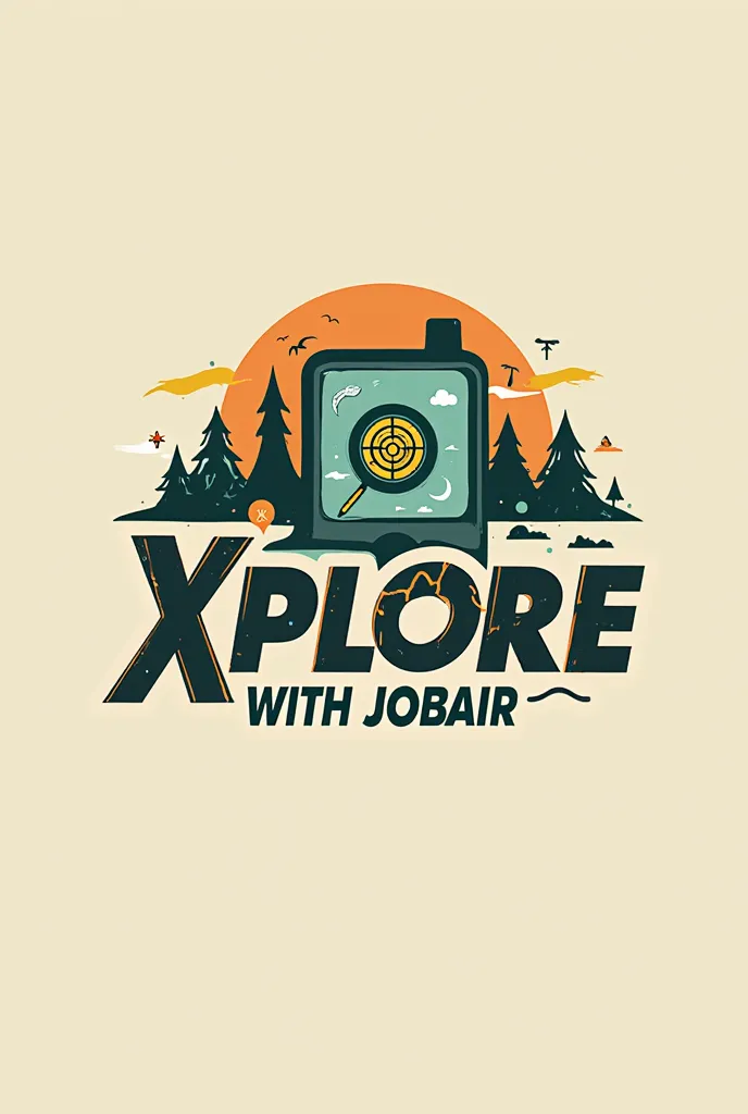 Design a logo for a YouTube channel named 'Xplore With Jobair.' The logo should feature a sleek, modern mobile phone icon as the central element, symbolizing mobile video creation. Integrate an adventurous feature like a magnifying glass, compass, or map p...