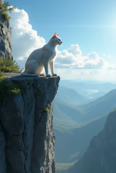 The cat is on the cliff