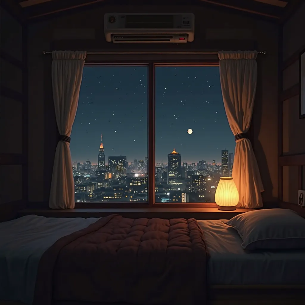 Window、Japanese-style room、hostel、 night view、 dark、 Tourist attractions