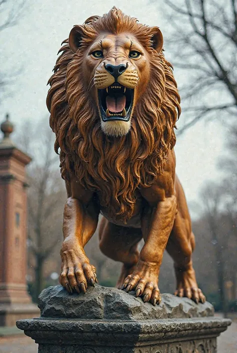 The statue of a lion is happy to attack