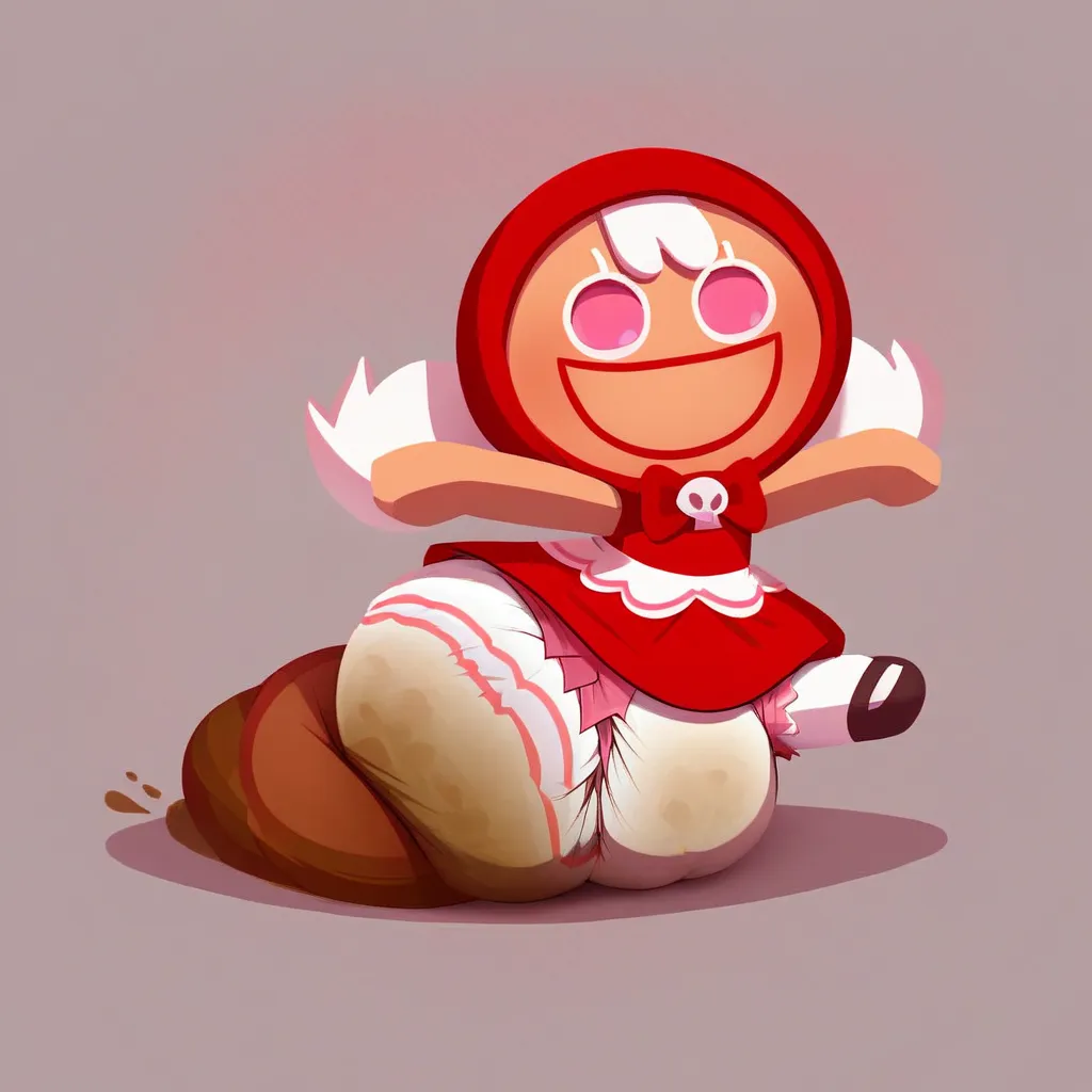 score_9_up, score_8_up, BREAK, CherryCookieRun, 1girl, solo, white hair, pink eyes, red hood, sleeveless dress, red dress, chibi, upper body, forest, smile, big hips, big diaper, messy diaper, enormous saggy bulging diaper, diaper keeps getting bigger and ...