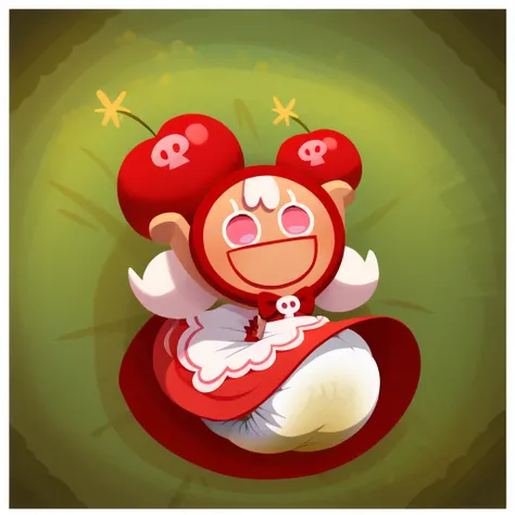 score_9_up, score_8_up, BREAK, CherryCookieRun, 1girl, solo, white hair, pink eyes, red hood, sleeveless dress, red dress, chibi, upper body, forest, smile, big hips, big diaper, messy diaper, enormous saggy bulging diaper, diaper keeps getting bigger and ...