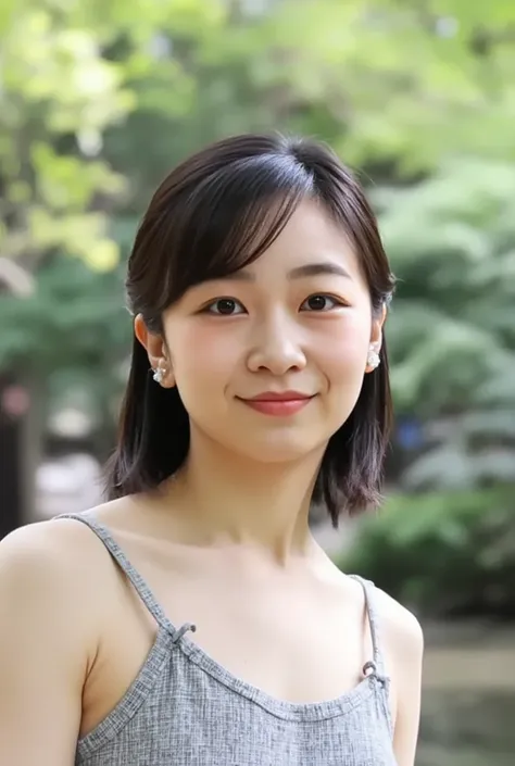  I、 I'm a 26 year old Japanese woman 。(( close-up。   this is a picture of a 26 year old Japanese woman's face 。1.5))I、 Lots of greenery、  lots of trees、 do 。In my background 、 I can see the green tree and pond 。 IのバストはFカップです  。I、  is facing the front 、with...