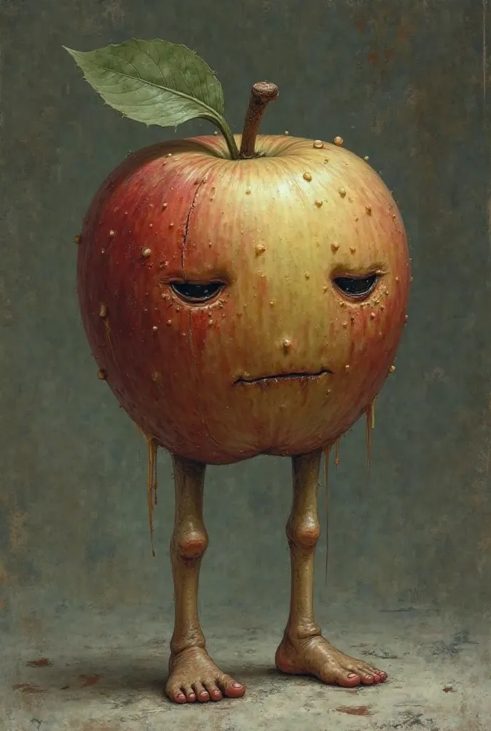 Make a sad apple with bug human feet