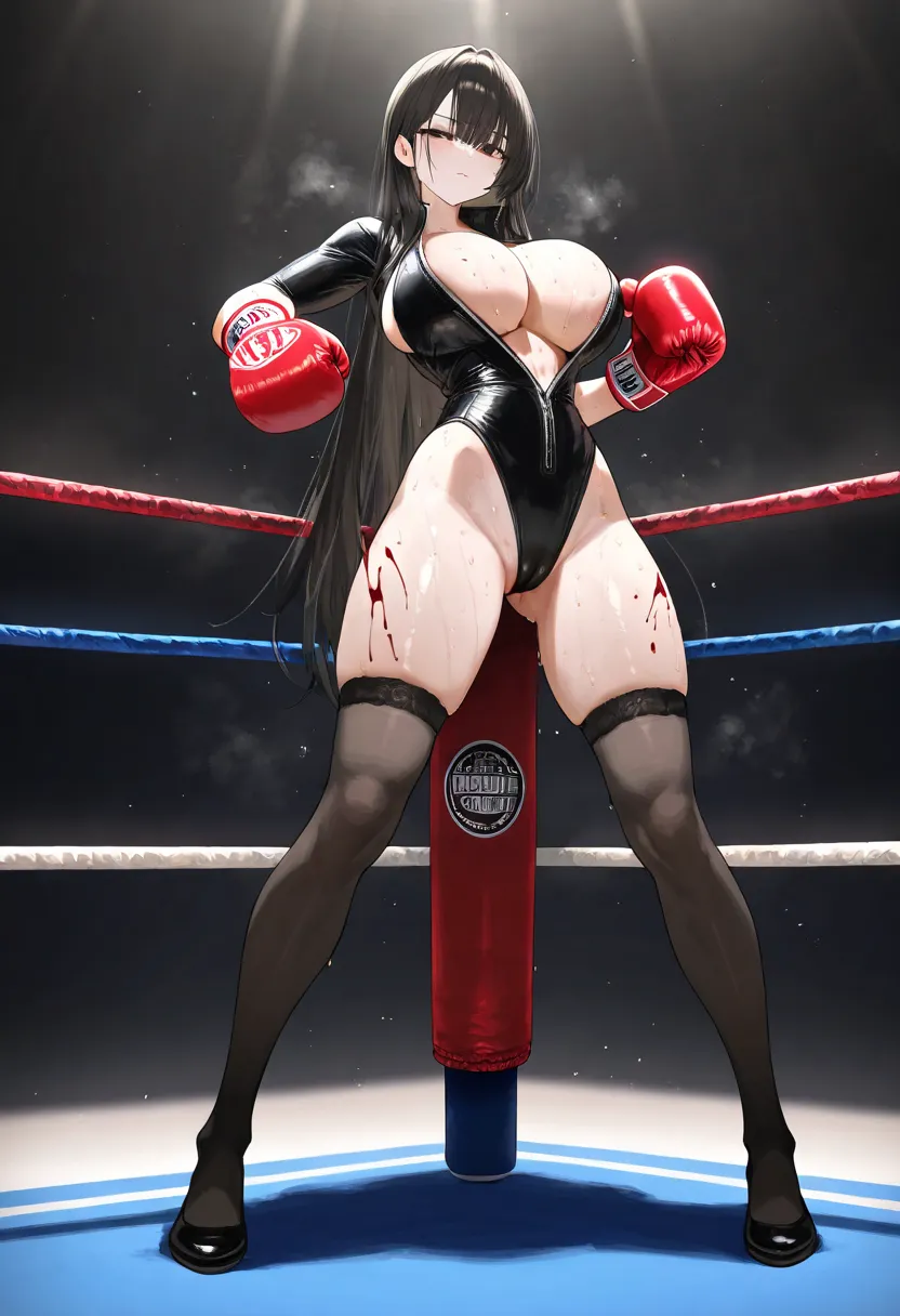 A boxing girl ，Slim, Leather jumpsuit,  real boxing gloves , ultra-high definition, Retina,  masterpiece, Curation, is anatomically correct,  textured skin, super detailed,  height details, high quality, best quality, high res, 4K, quality, Arrogant, long ...