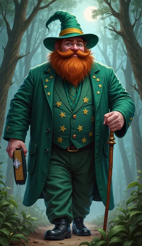 
Presto, The Wizard, a tall, strong man with short, messy red hair with a full beard, in his mob version, Wears a green suit with blue details, keeping the colors of his original tunic. He wears a dark green shirt, , a green tie, and a vest with embroidere...