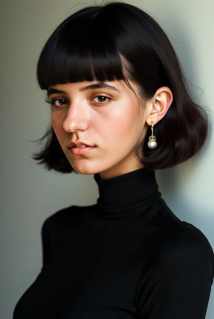 Show what this woman would look like with Chanel hair and bangs