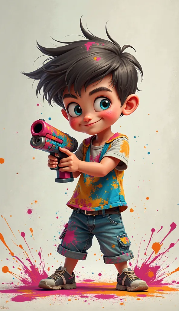 Boy with color gun and throuing