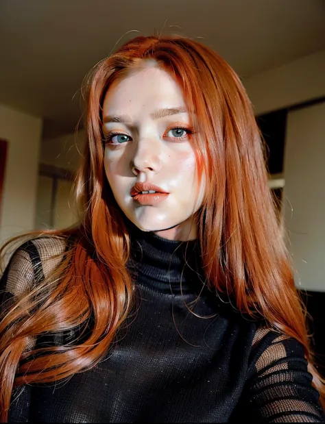 there is a woman with long red hair posing for a picture, Anna Nikonova aka Newmilky, Taran Dasha, with red hair and green eyes, ellie bamber, Yelena Belova, 🤤 portrait of , a young redhead, red hair and attractive features, smooth red skin, She has long o...