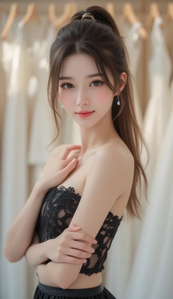 ((  Super Cute Young Face  :1.1),(  Sparkling Clear Glamorous Eyes  :1.1), (Japanese idol's face :1.1),  A Girl, Very Beautiful Cute Girl  ,(Baby Face:1.2),(18 years old:1.2),Delicate, smooth and soft straight brown hair, fair skin,(Happy and cheerful smil...