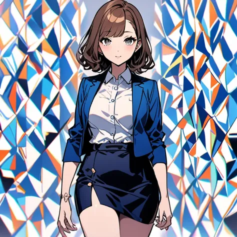 Josephine is a Japanese American young woman turning twenty‐five. She has short brown hair, dark eyes, and a slight body.

She is seen wearing a blue business blazer curved at the waist, with a white shirt below. A pencil skirt in the same tone completes t...