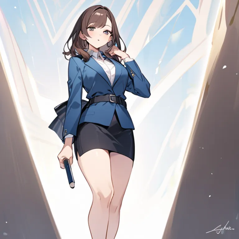 Josephine is a Japanese American young woman turning twenty‐five. She has short brown hair, dark eyes, and a slight body.

She is seen wearing a blue business blazer curved at the waist, with a white shirt below. A pencil skirt in the same tone completes t...