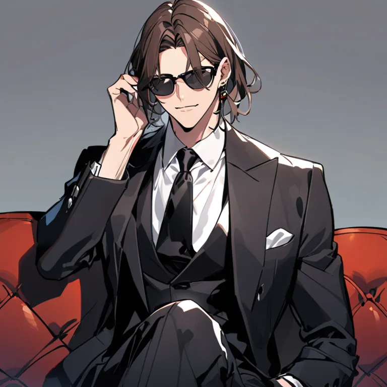 He is a man with a clean shave and brown hair.

Man in black from head to toe, he leaves no room for fancy: dark suit with a white shirt and black tie; and of course the usual sunglasses and earpiece.