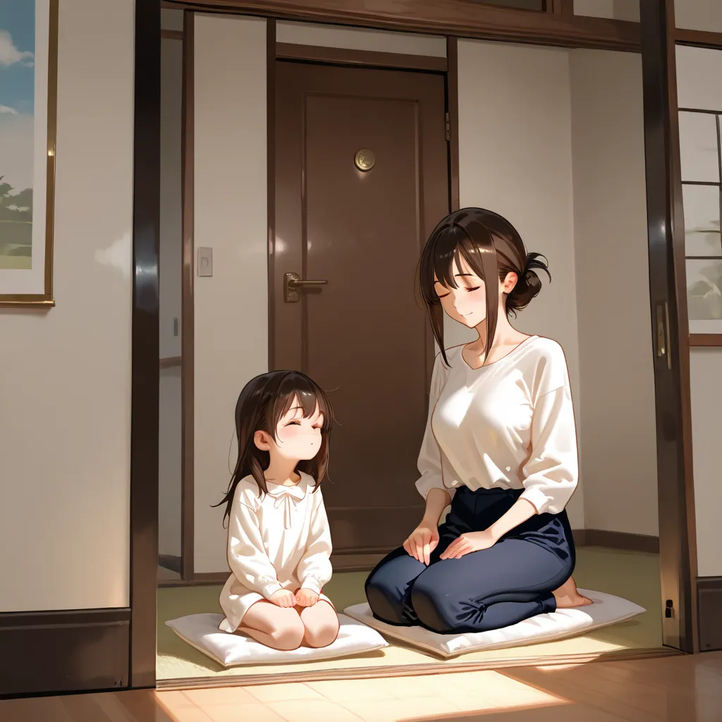 pmother and daughter, seiza, entrance