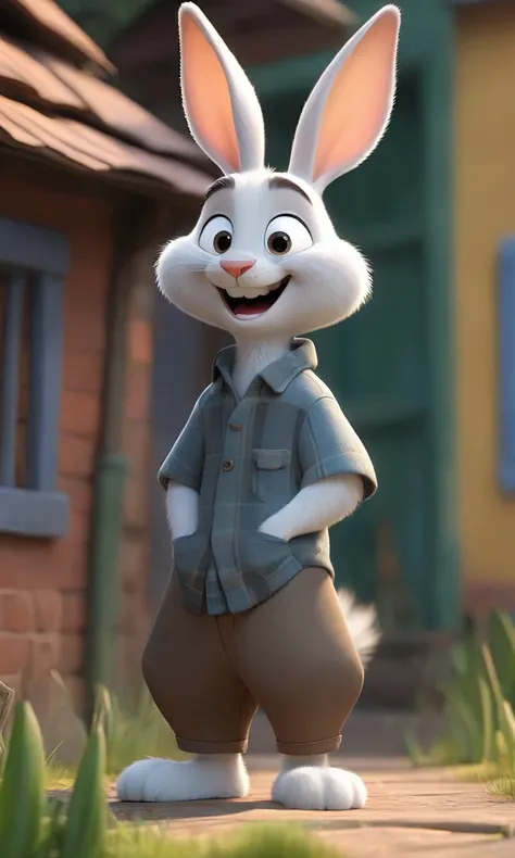 3 Pixar style cartoon A lovely boy named Ahmed lived in a beautiful village. He had a soft, fluffy white rabbit, The Koko was called. Ahmed loved Koko very much and took care of him every day.