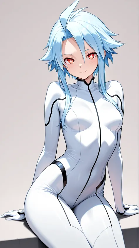 masterpiece, Highest quality,  No telephoto lens, white heart ,Beautiful breasts,short hair,smile,Beautiful waist,bodysuits,Beautiful Legs,blue hair, short stature