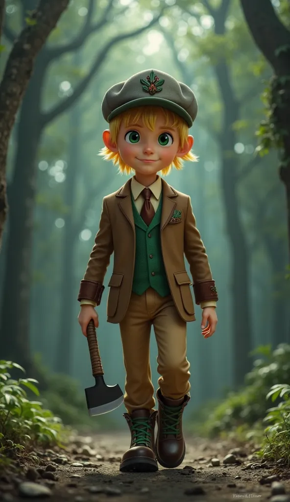 Bobby, O Bárbaro a boy with crisp straight blond hair and bangs, in his mob version, wears a brown suit with green details, maintaining the colors of his original clothing. He wears a beige shirt, a brown tie and a vest with leaf patterns embroidered with ...