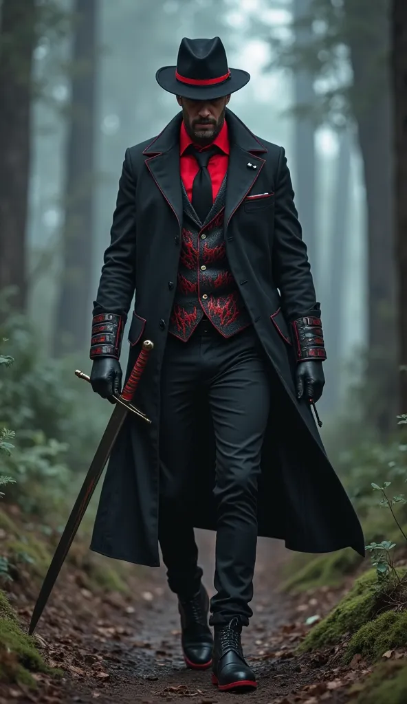 avenger, in his mob version, wears a black suit with red details, maintaining the colors of his original armor.  He wears a red shirt , grip, a black tie, and a vest with embroidered flame patterns. His helmet is replaced by a black fedora hat, with a red ...