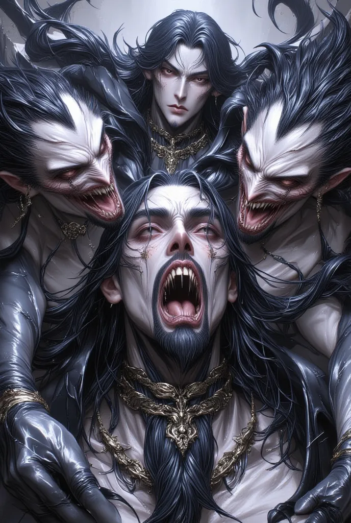 This image depicts Wu Tian, he has three heads with monster and demon-like features and is a member of the nether race, the King of heaven and Leader of the Three-Headed Heaven Devouring Clan a 1 Quintillion+ cultivator ultra detailed