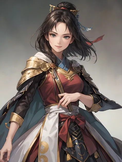    beautiful woman with short hair ：1.3,  artwork inspired by Grovitz , neck length hair 、 Hanfu,((   pure white background  )), ( Top Quality),   handsome， Beautiful female knight , 2.  5d cgi Fantasy Artwork ,  EXQUISITE DIGITAL ART ,   Extremely Great W...