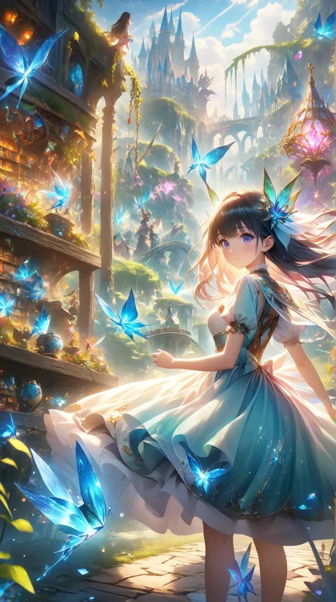 ** Two Worlds Fused **:  One is Science and Technology and SF of World ,  of other one is a fantasy world full of nature and mystery, Connected by a bridge  .of charming and whimsical fairy , Amazing Wonderland ,  Amazing Wonderland  , Card Soldier   ,   s...