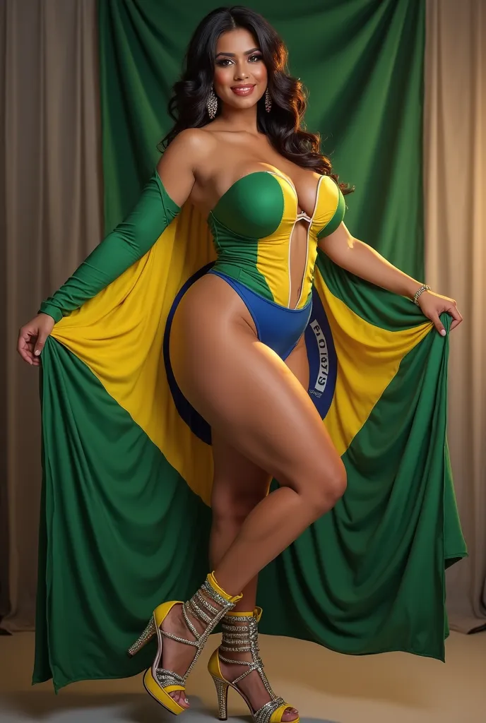 **Detailed Prompt for the Brazilian Miss Bumbum Model:**

Create a striking and harmonious image of a beautiful Latina Brazilian woman, a former Miss Bumbum model, now with large, extravagant, silicone-enhanced breasts that appear natural and perfectly pro...