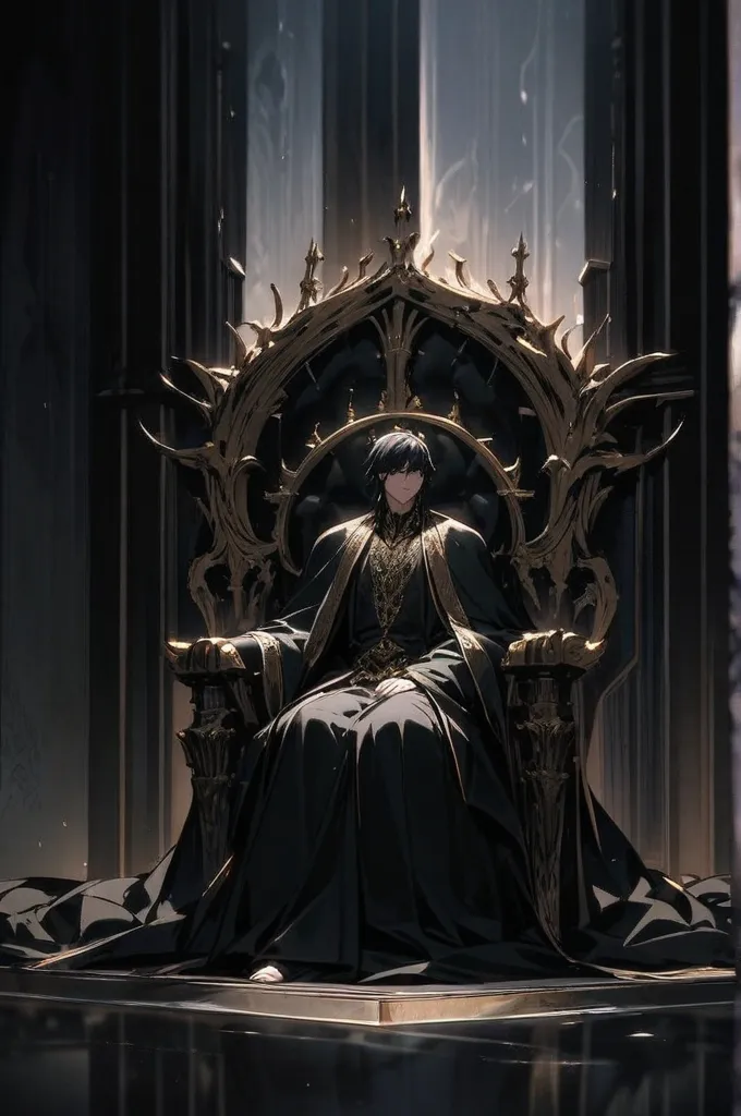 A lonely king in his throne surrounded by shadows