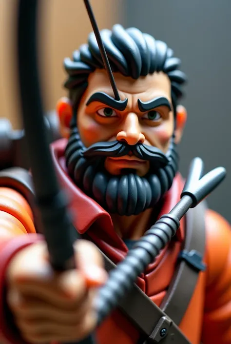 a close up of a toy figure of a man with a bow and arrow, a character portrait inspired by Li Shida, polycount contest winner, neo-dada, communist draven, as an overwatch character, heavy weapons guy, baptiste from overwatch, sigma from overwatch, shuriken...