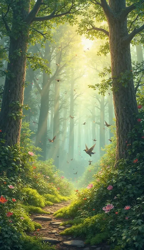 Image of a beautiful forest, With birds singing