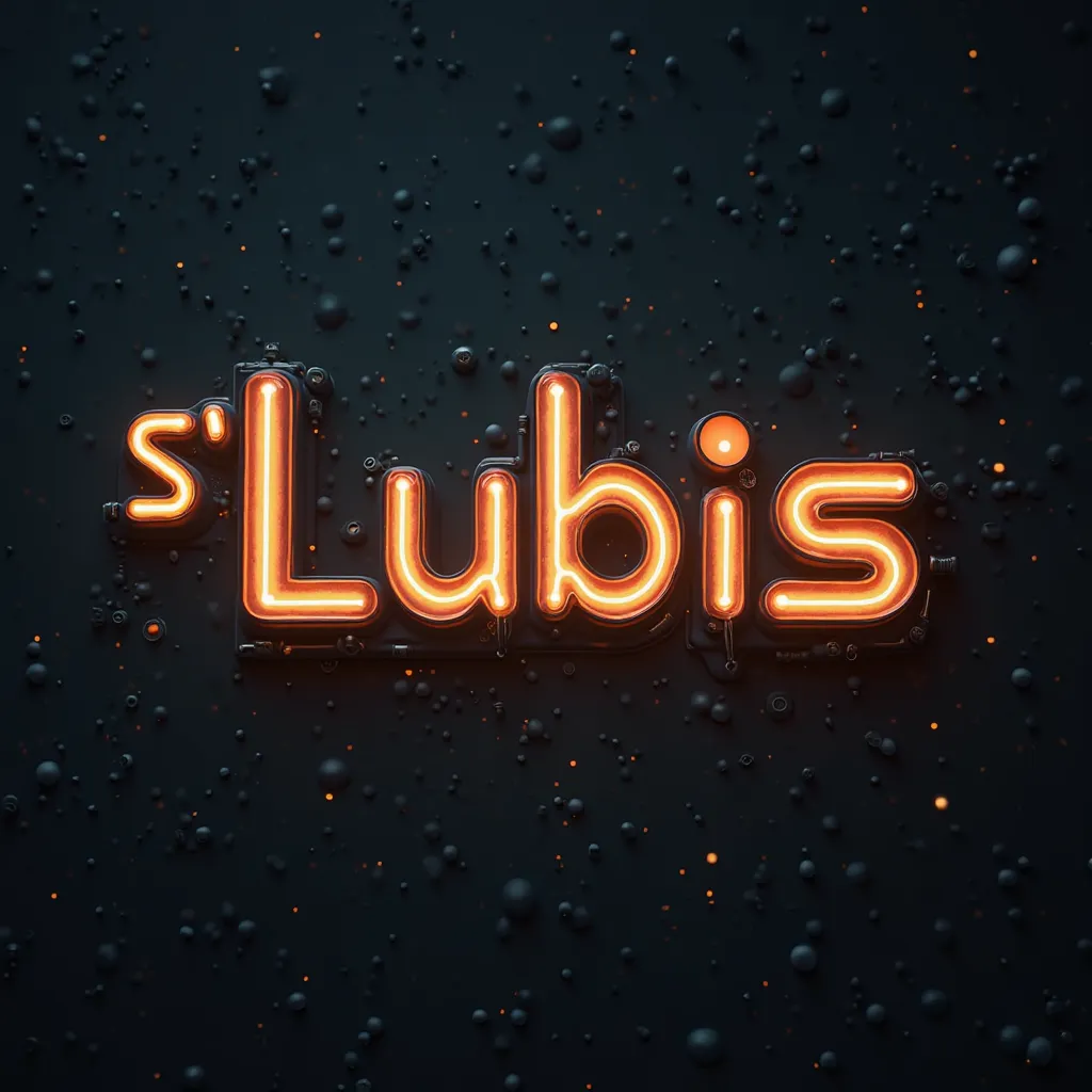 A robotic font with lighting that says "S' Lubis"