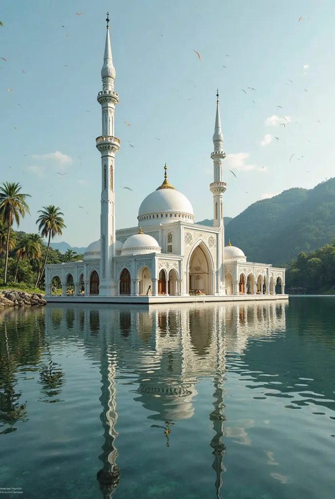 floating mosque Kuala ibai angle from the river terengganu. text in the center of the screen "Ramadan Greetings from Tesdec Services Sdn. Ltd."