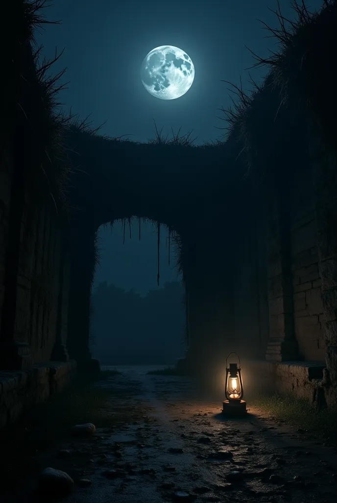 Here are detailed 3D image prompts for each scene of the story:


---

1st Image: The Haunted Ruins at Midnight

Prompt: A dark, abandoned ruin in a remote village at midnight. The ruins are old, covered in thick vines and cobwebs, with broken walls and a ...